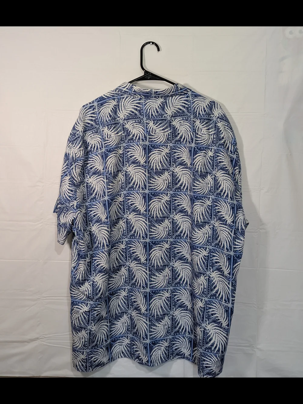 Nat Nast Men’s Hawaiian Shirt XXL Blue White Tropical Camp Shirt Button Front